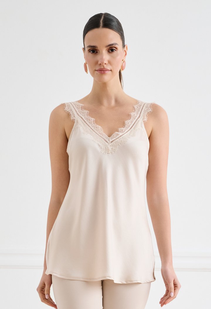 Satin top with lace
