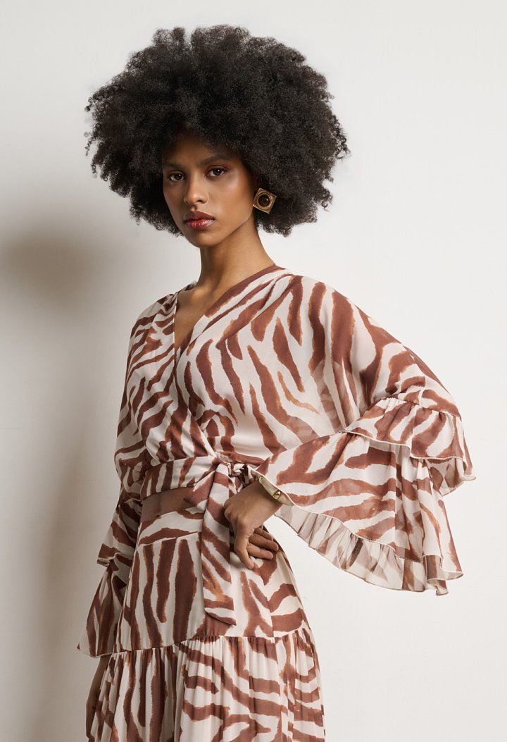 Brown zebra print wrap top