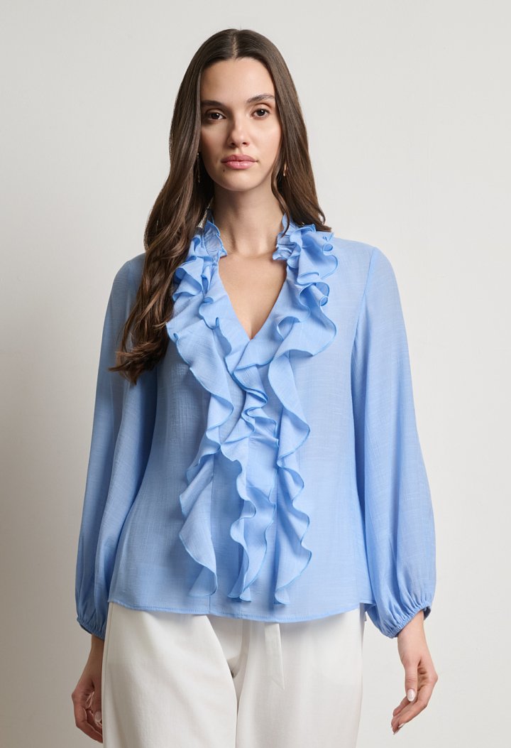 Blouse with ruffles and a V-neckline