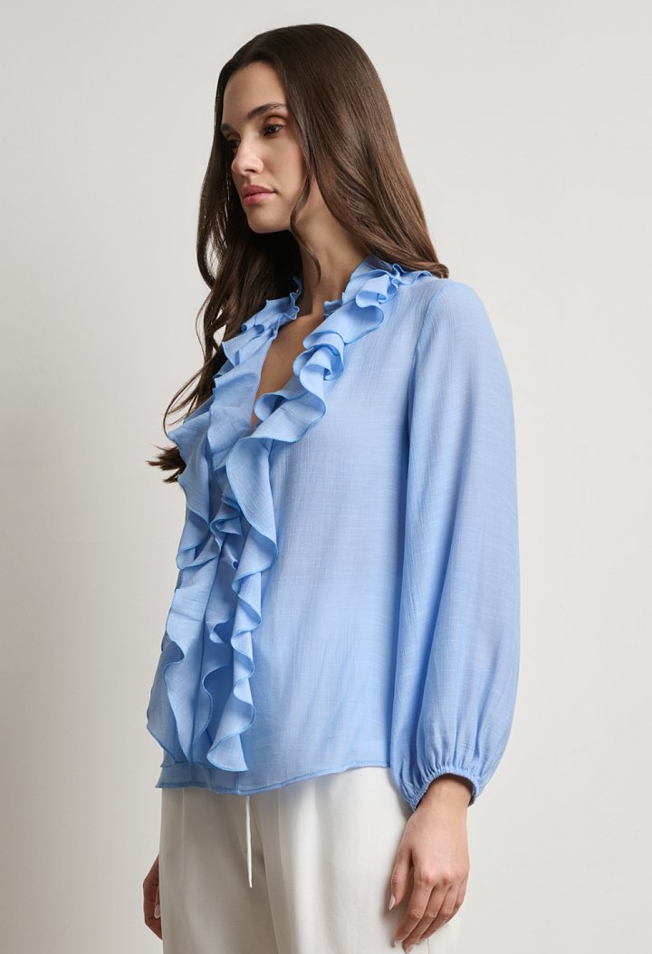 Blouse with ruffles and a V-neckline