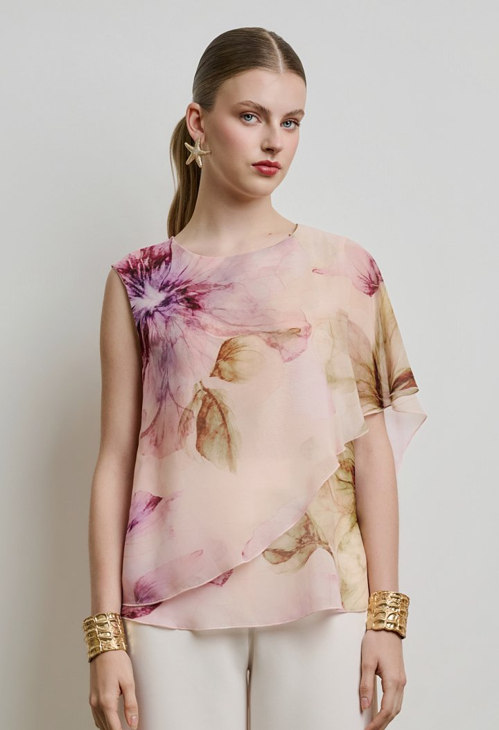 Ασύμμετρο floral top με αέρινη διαφάνεια