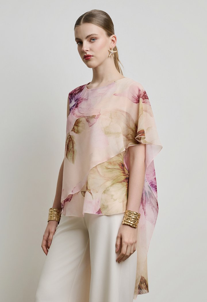 Ασύμμετρο floral top με αέρινη διαφάνεια