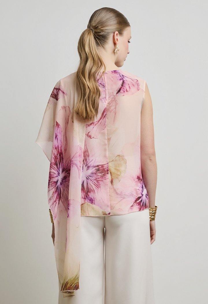 Ασύμμετρο floral top με αέρινη διαφάνεια