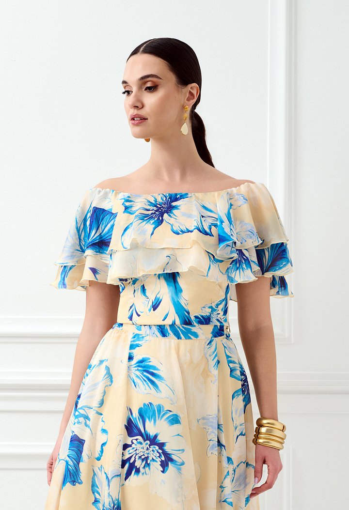 Floral off-shoulder top with ruffles