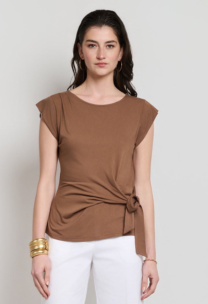Blouse with side tie and ruching