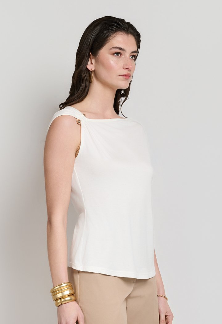Top with metallic shoulder detail