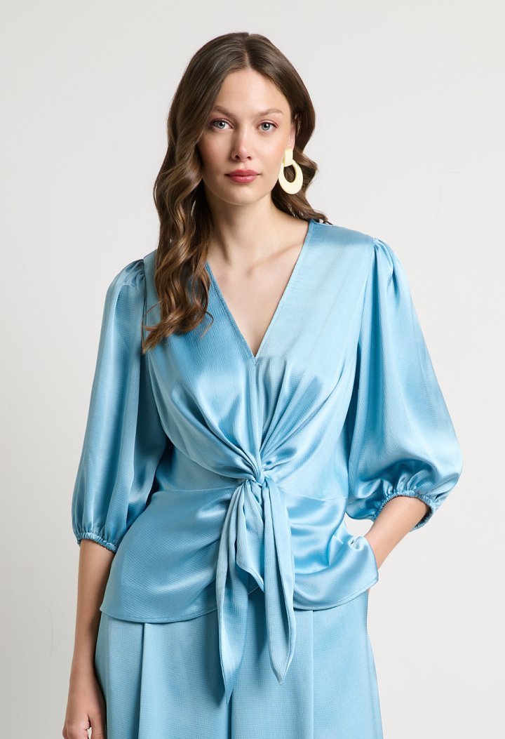 Satin wrap top with tie detail