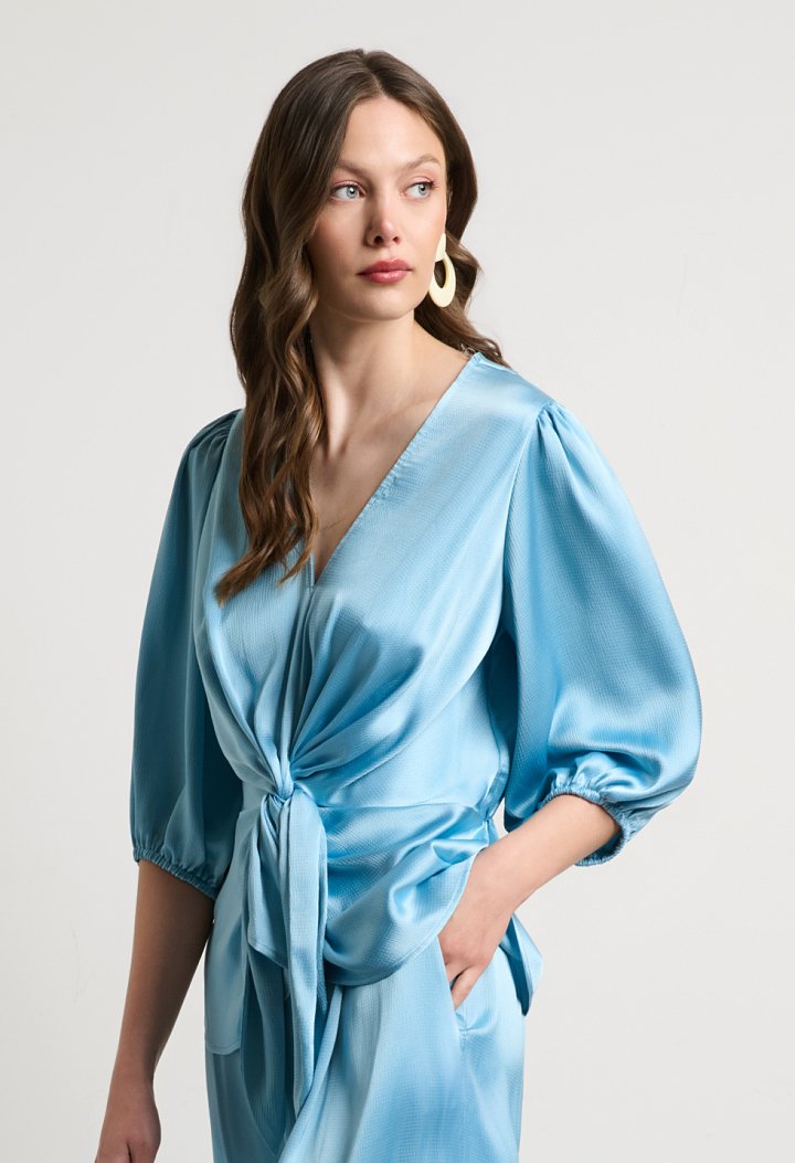 Satin wrap top with tie detail