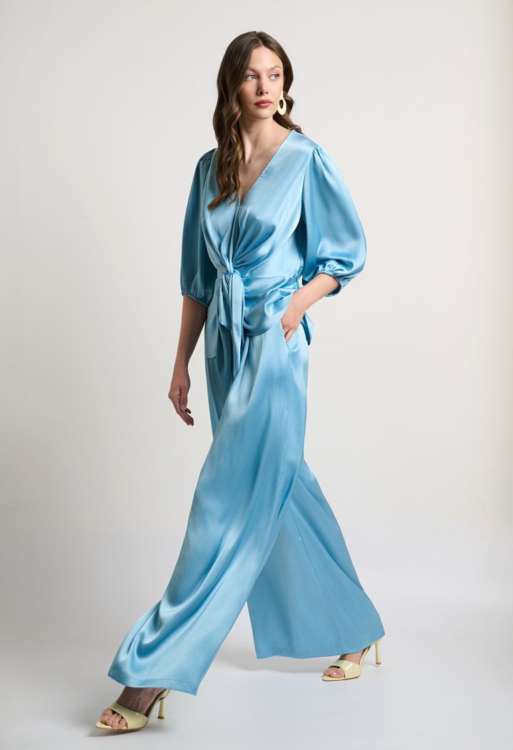Satin wrap top with tie detail
