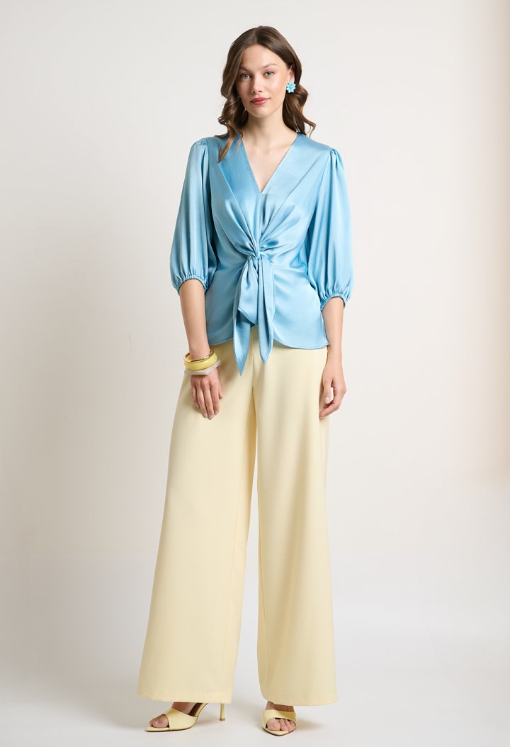Satin wrap top with tie detail