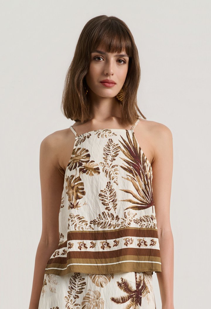 Εμπριμέ crop top με τιράντες