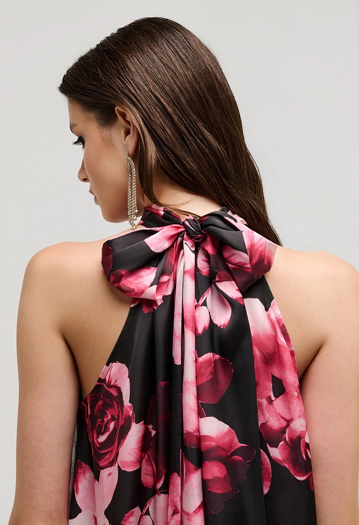 Floral satin halter top με δέσιμο