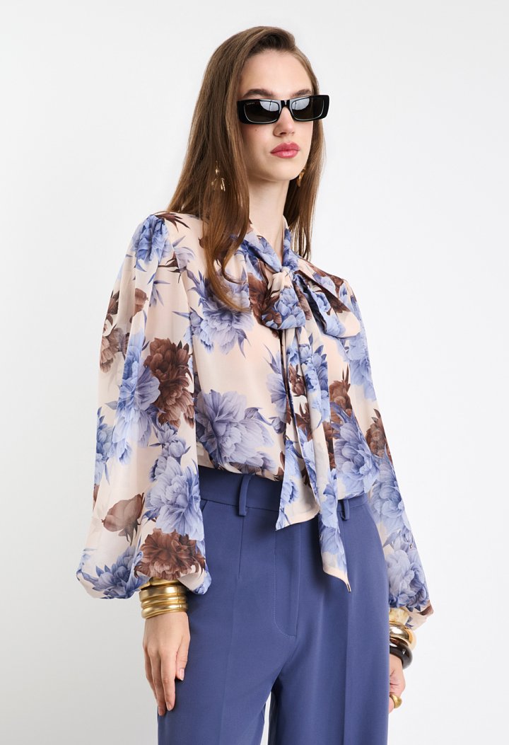 Floral tie-neck blouse