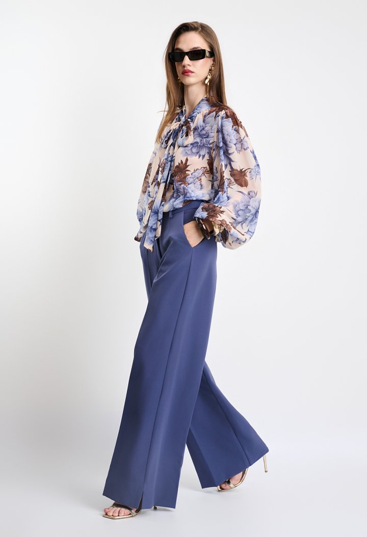 Floral tie-neck blouse