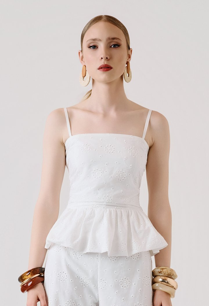 Broderie peplum top με ρυθμιζόμενες τιράντες