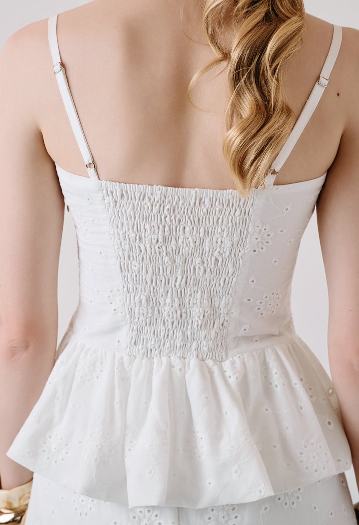 Broderie peplum top με ρυθμιζόμενες τιράντες