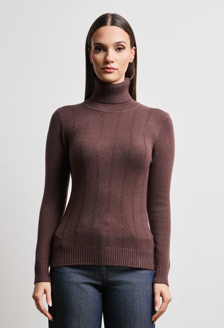 Turtleneck sweater with shimmering stripes