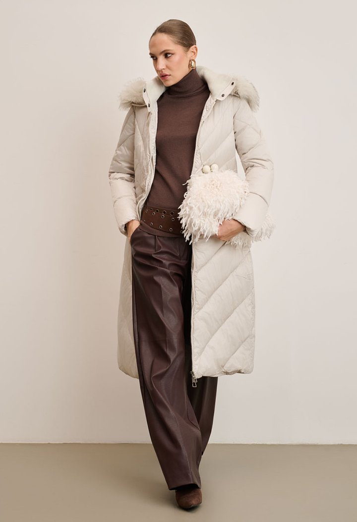 Long jacket with a belt and hood
