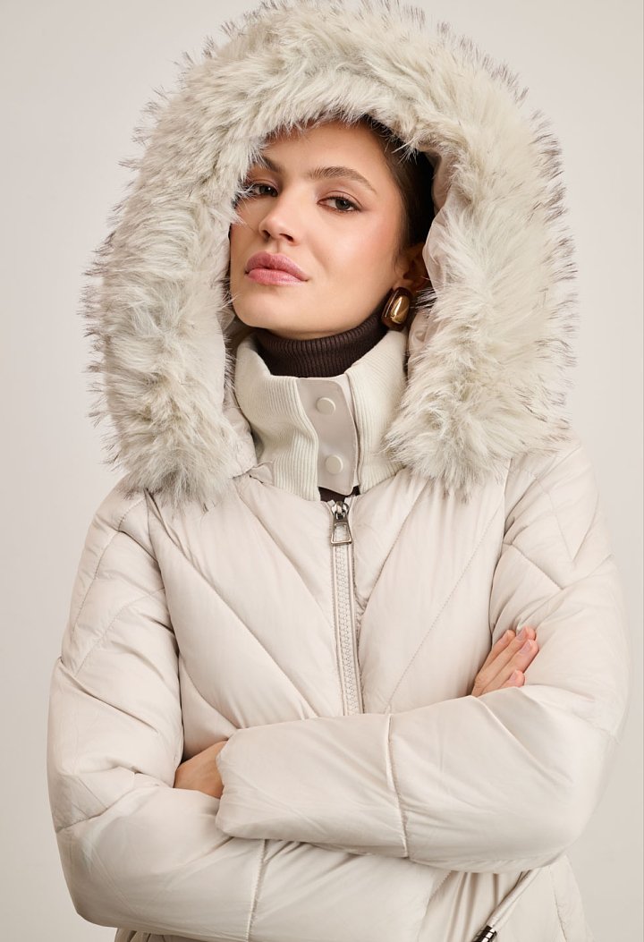 Long jacket with a belt and hood