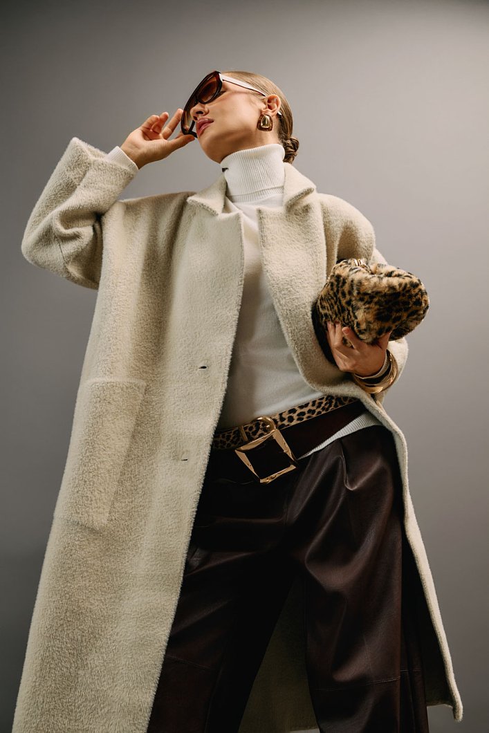 Παλτό με εφέ γούνας