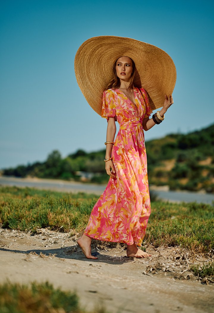 Floral maxi φόρεμα με ελαστική μέση