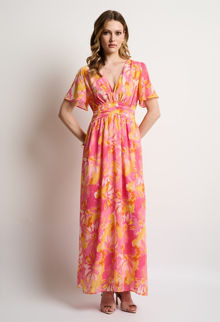 Floral maxi φόρεμα με ελαστική μέση