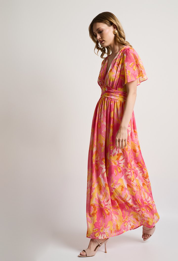 Floral maxi φόρεμα με ελαστική μέση