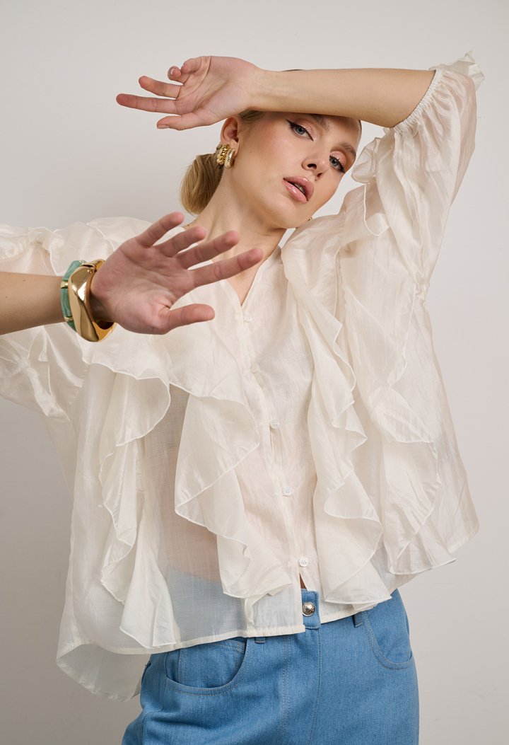 Blouse with ruffles and front buttons
