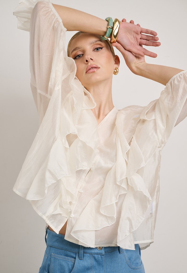 Blouse with ruffles and front buttons