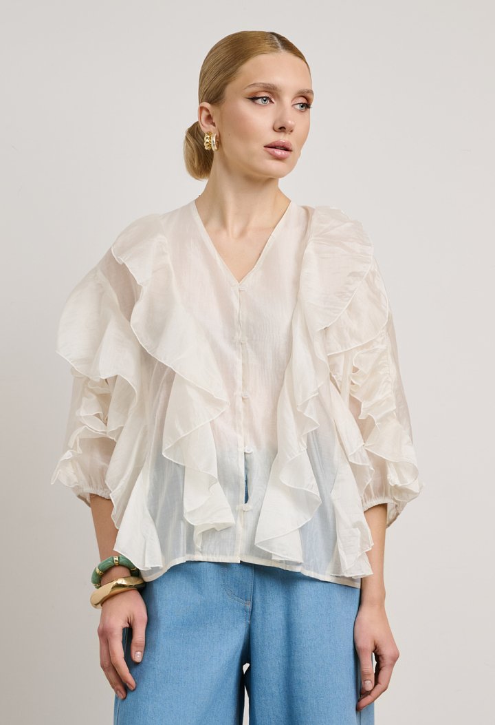 Blouse with ruffles and front buttons