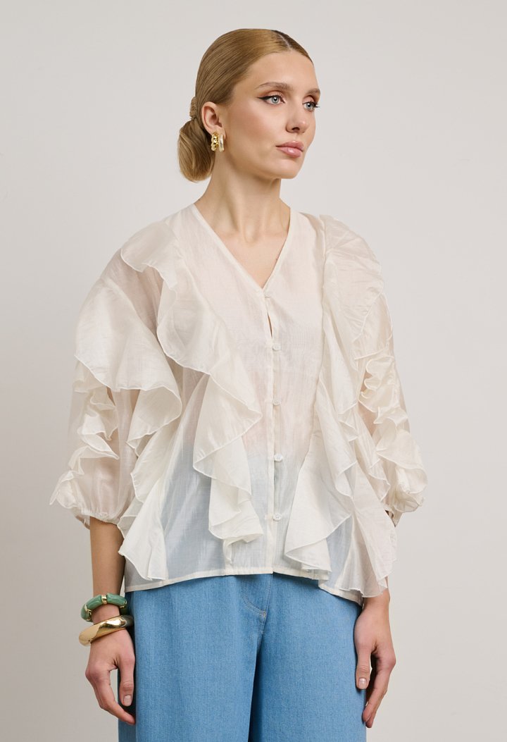 Blouse with ruffles and front buttons