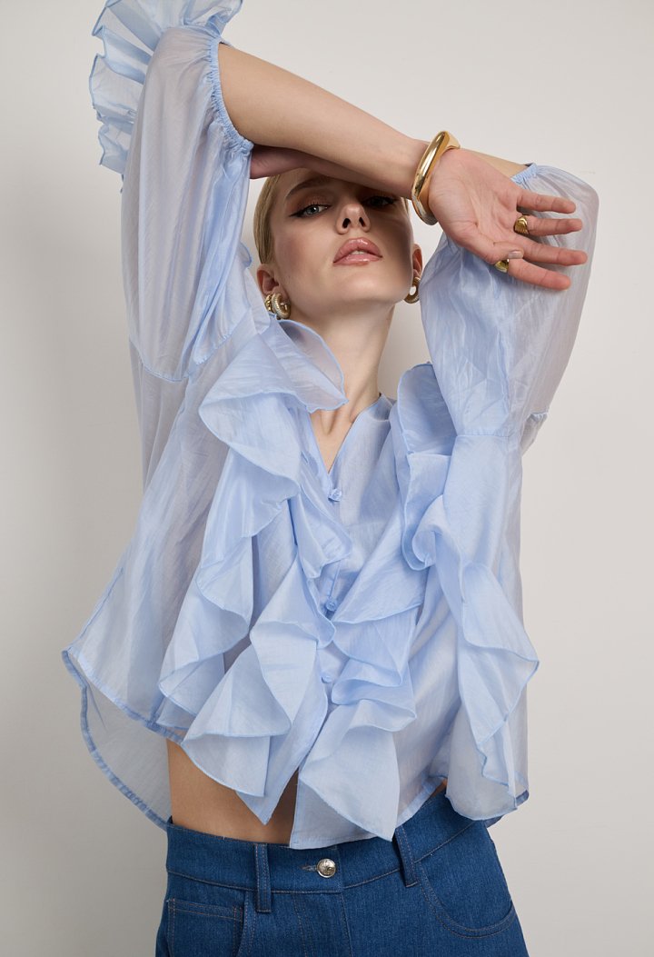 Blouse with ruffles and front buttons