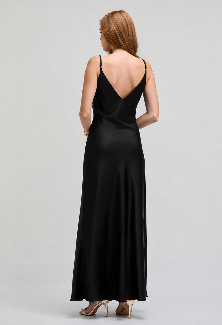 Maxi satin φόρεμα με ρυθμιζόμενες τιράντες