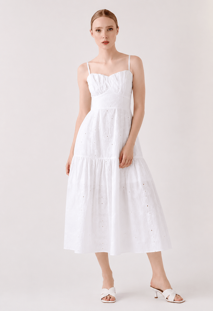 Midi φόρεμα broderie με τιράντες