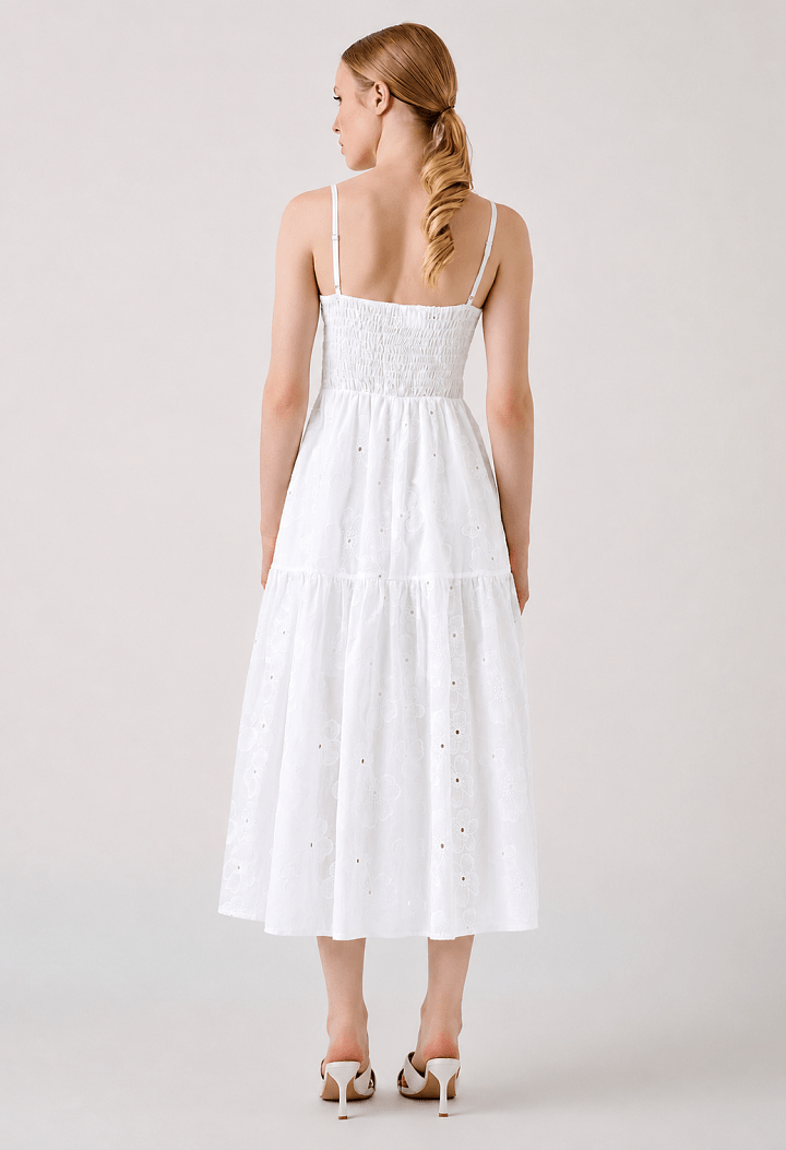 Midi φόρεμα broderie με τιράντες