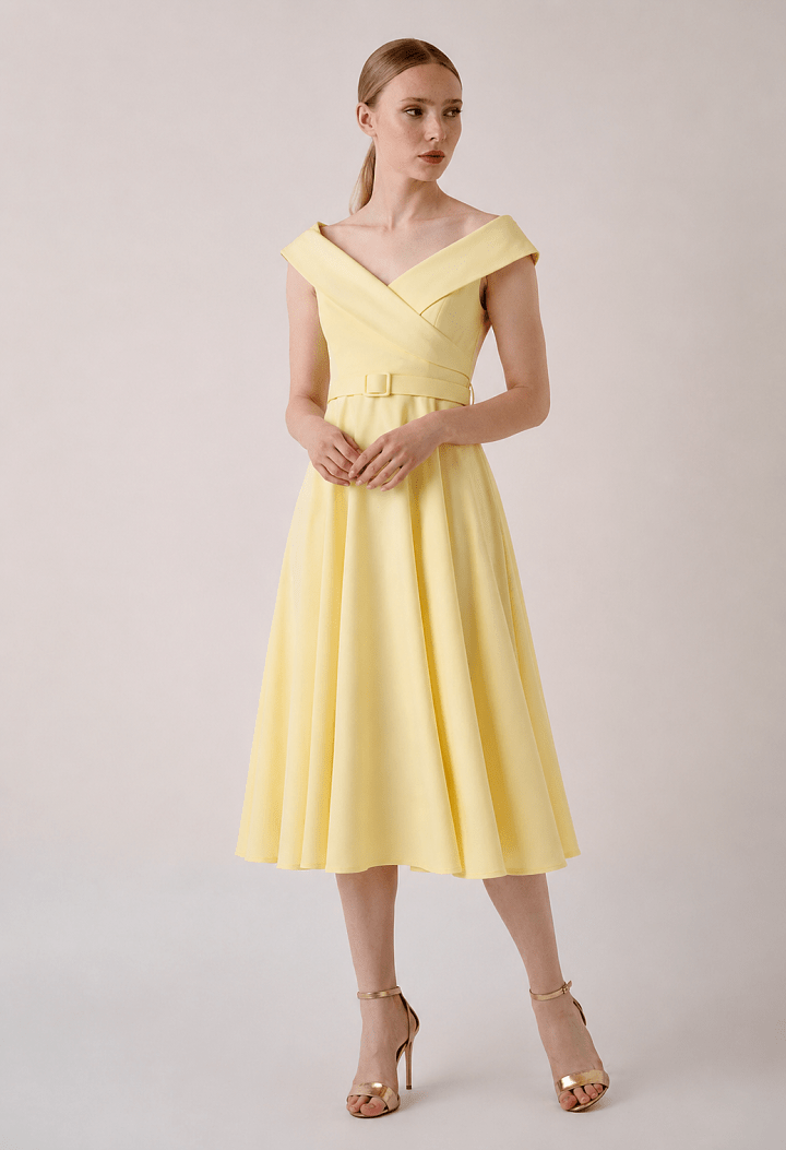 Midi off-shoulder dress with belt