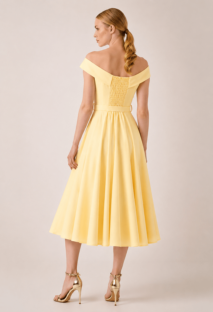 Midi off-shoulder dress with belt