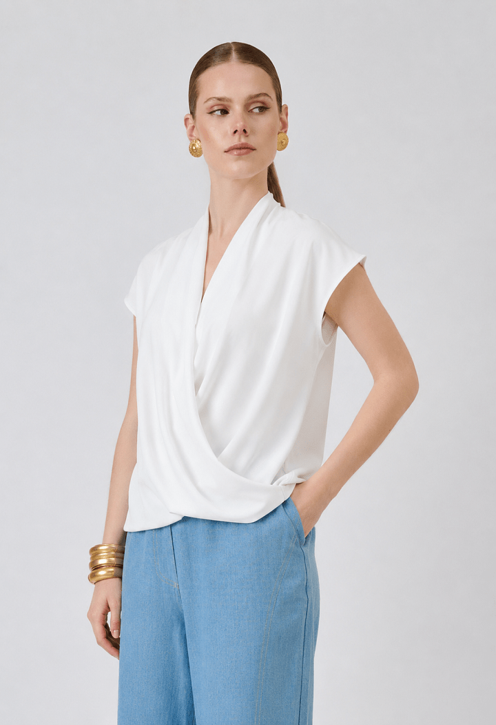 Wrap blouse with short sleeves