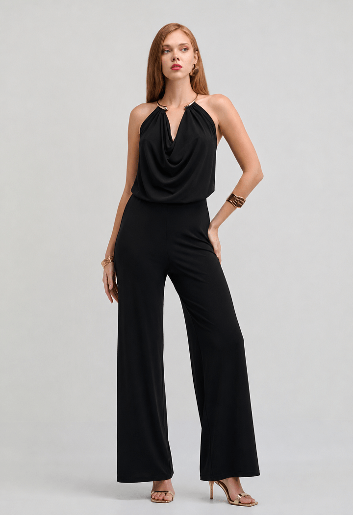 Elegant halter jumpsuit με μεταλλική λεπτομέρεια