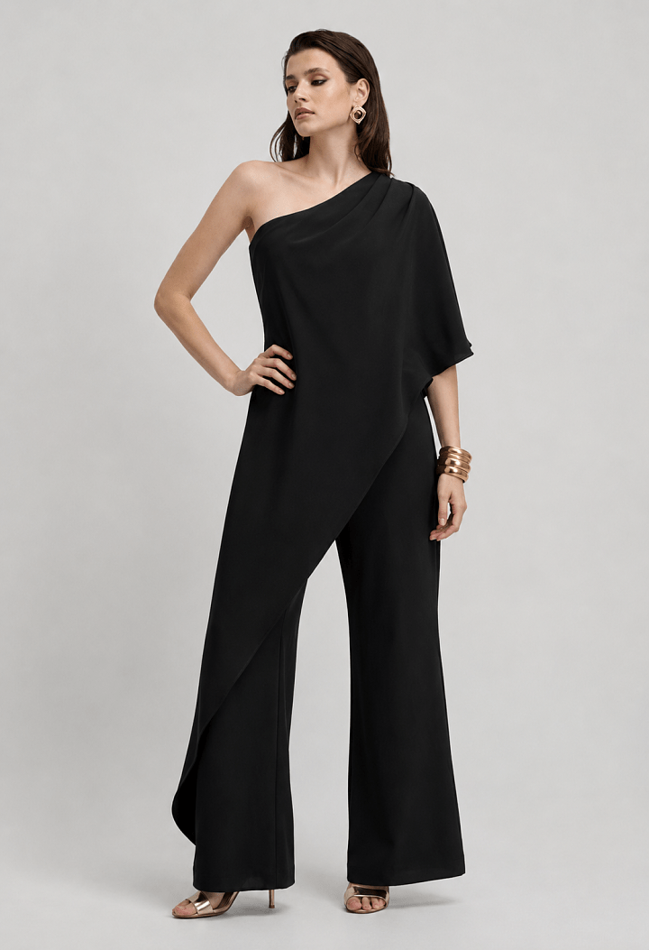 Βραδινό jumpsuit με ασύμμετρη κάπα