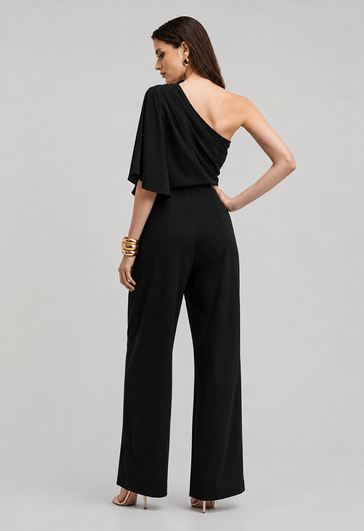 Βραδινό jumpsuit με ασύμμετρη κάπα