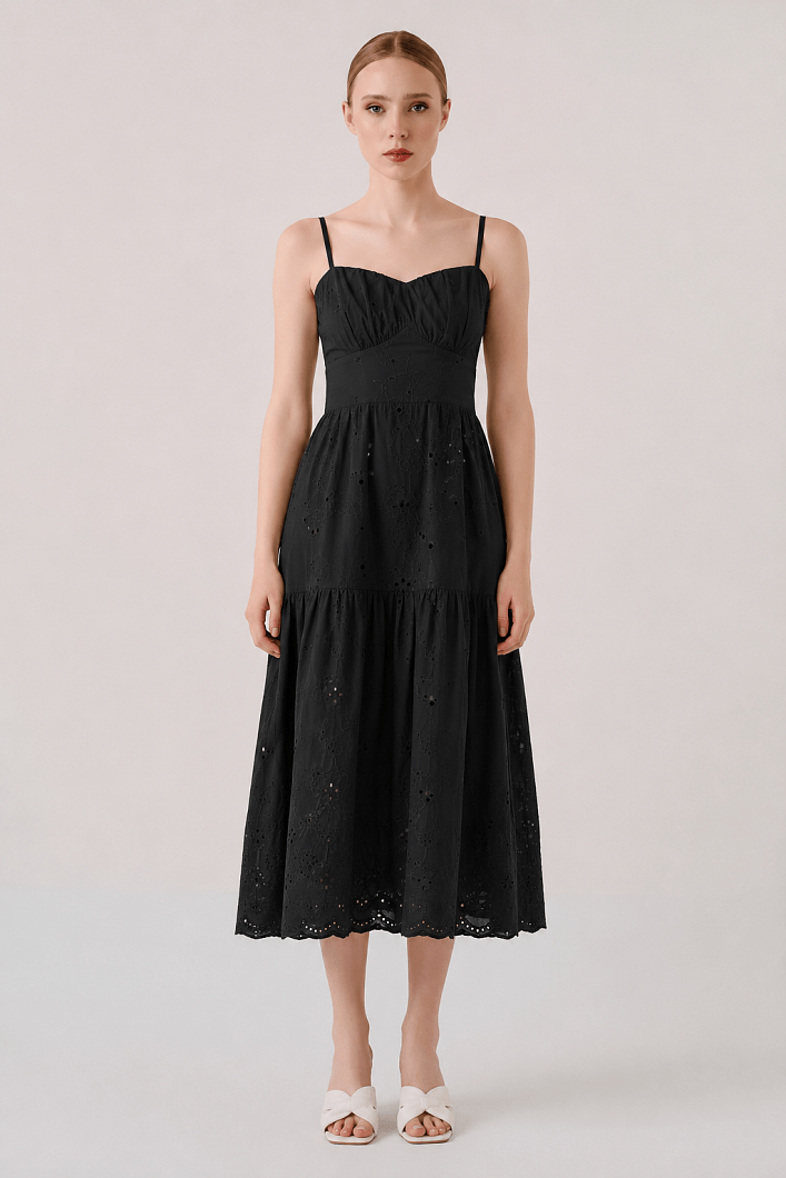 Midi φόρεμα broderie με τιράντες