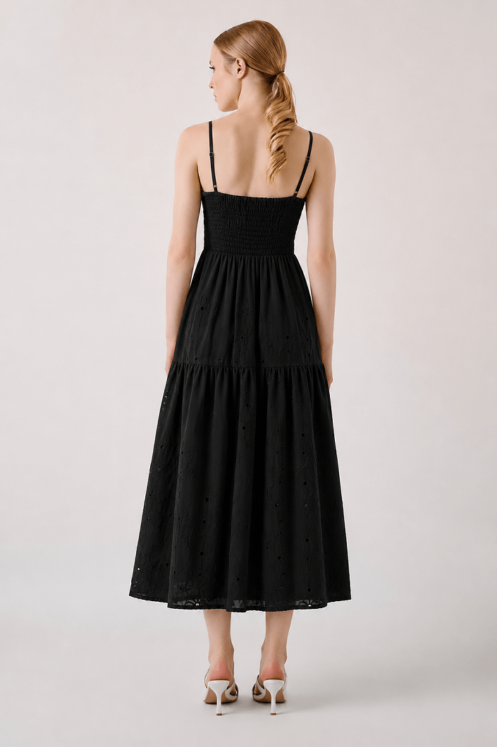 Midi φόρεμα broderie με τιράντες