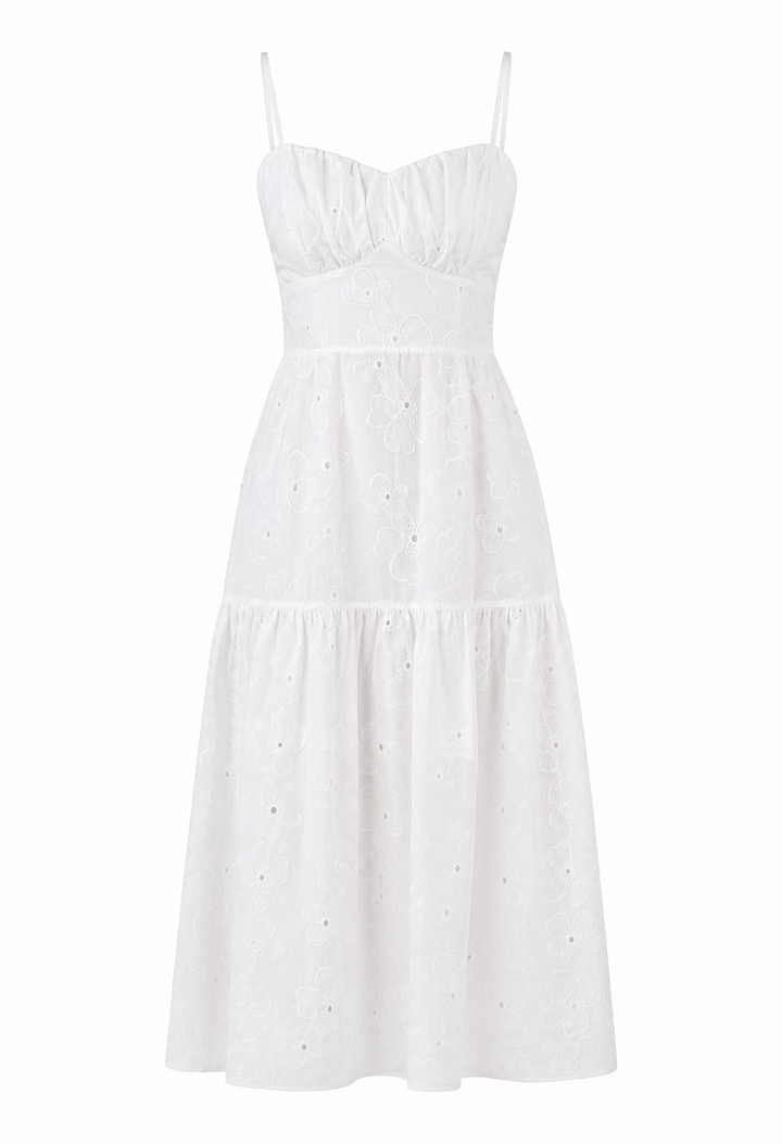 Midi φόρεμα broderie με τιράντες