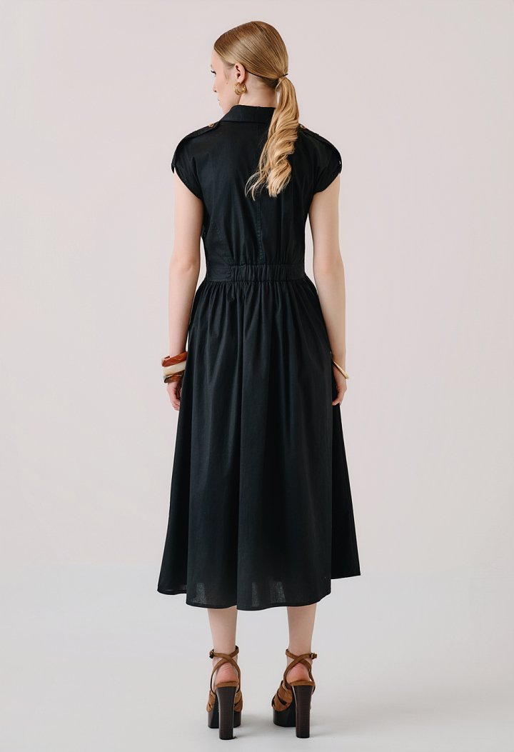 Poplin midi dress with belt