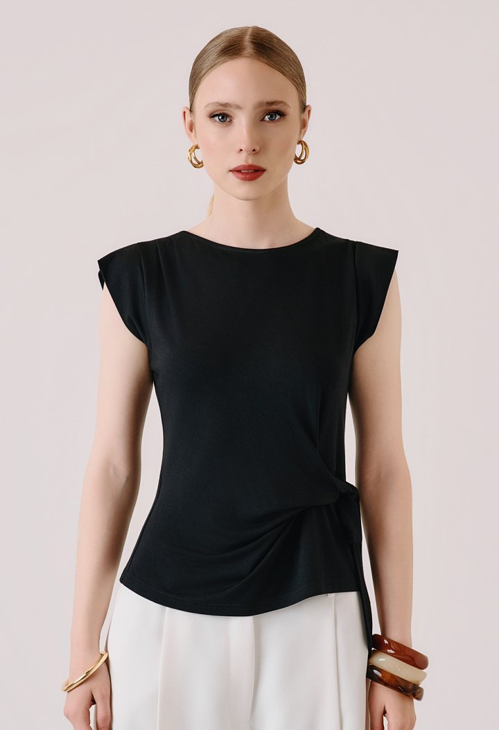 Blouse with side tie and ruching