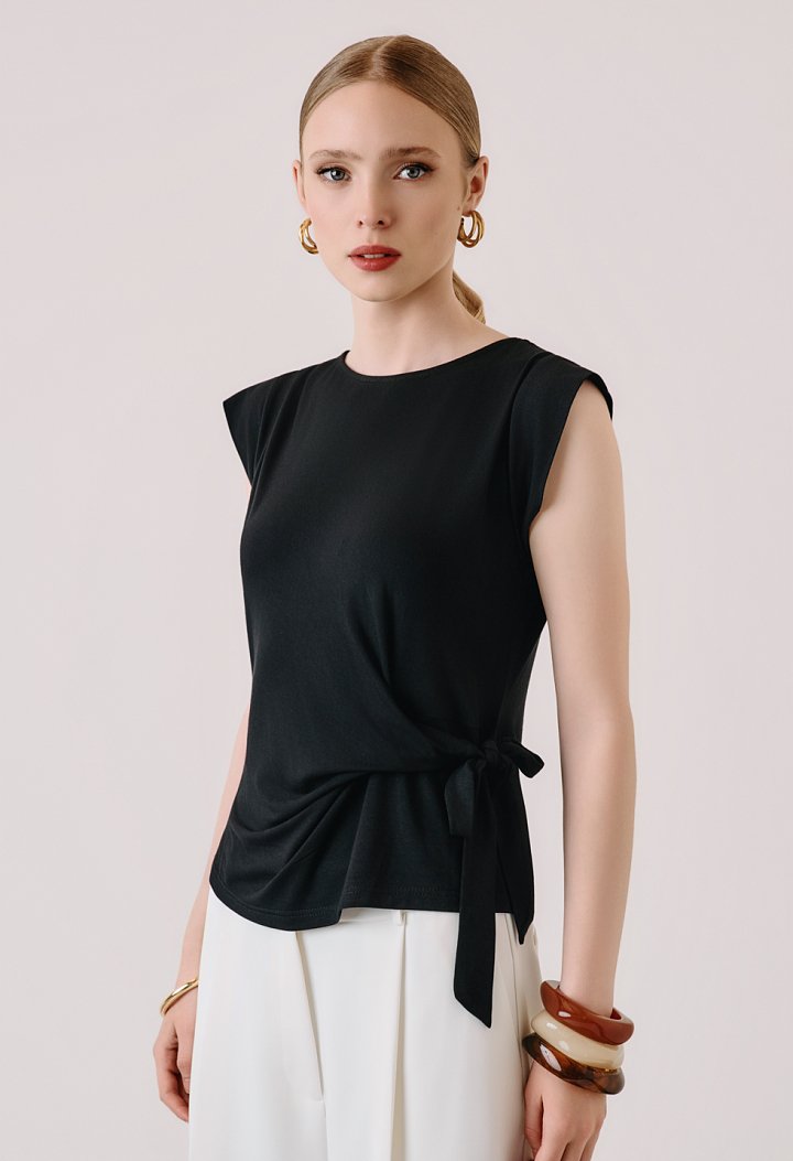 Blouse with side tie and ruching