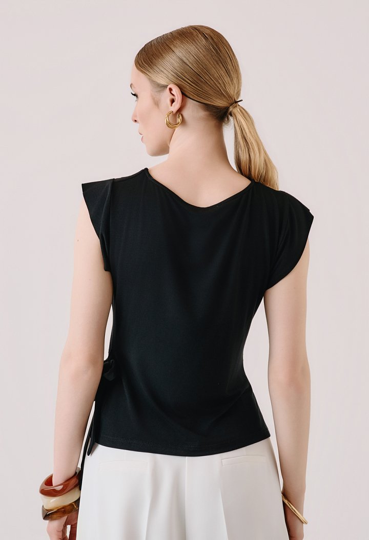 Blouse with side tie and ruching