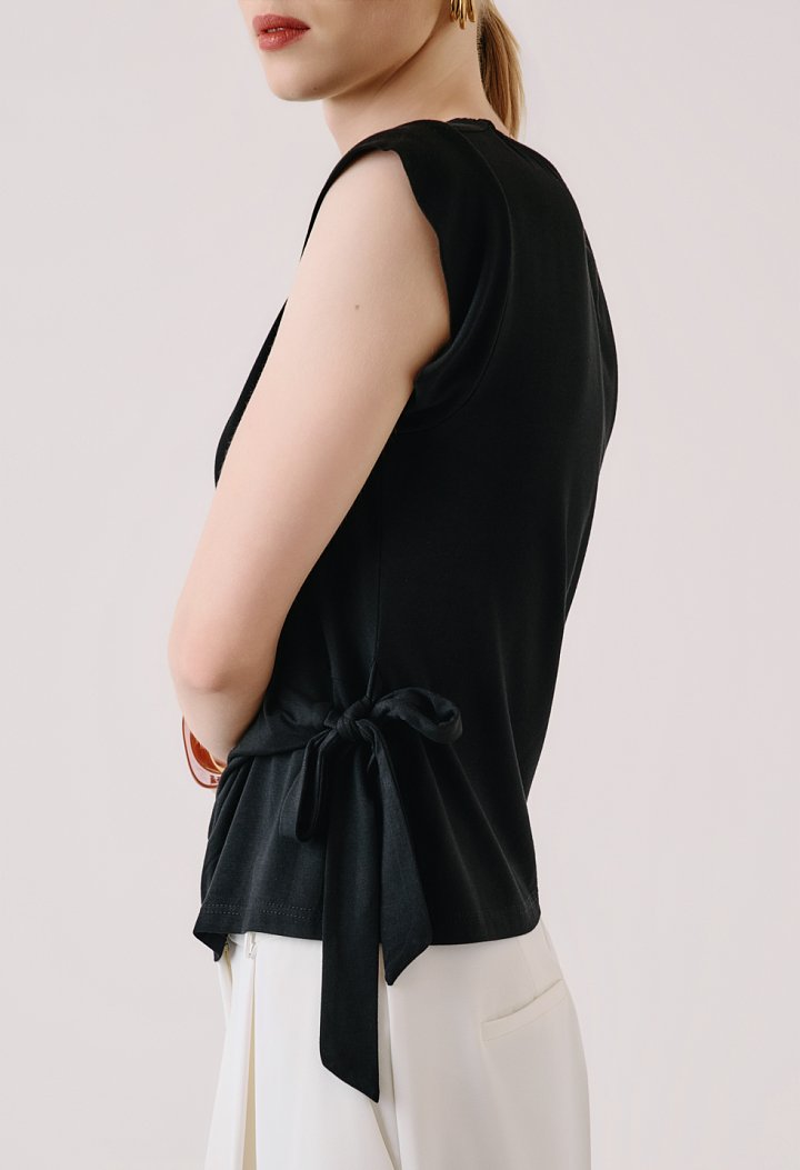 Blouse with side tie and ruching