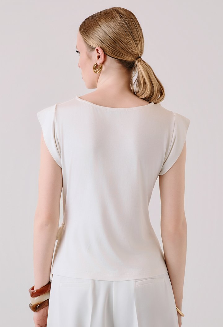 Blouse with side tie and ruching